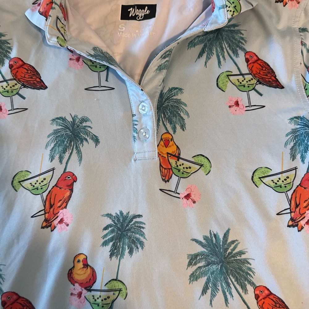 Tropical Parrot Palm Polo Shirt - Light Blue - Picture 4 of 9